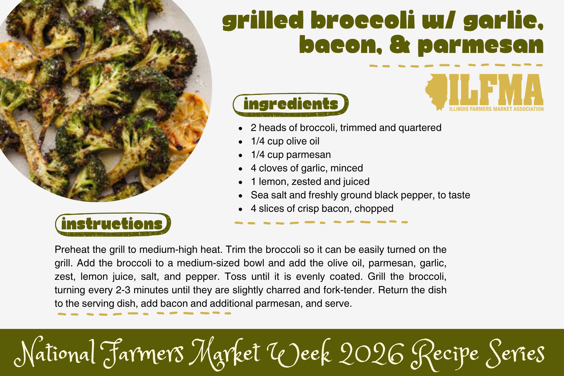Grilled Broccoli w garlic, Bacon, & Parmesan